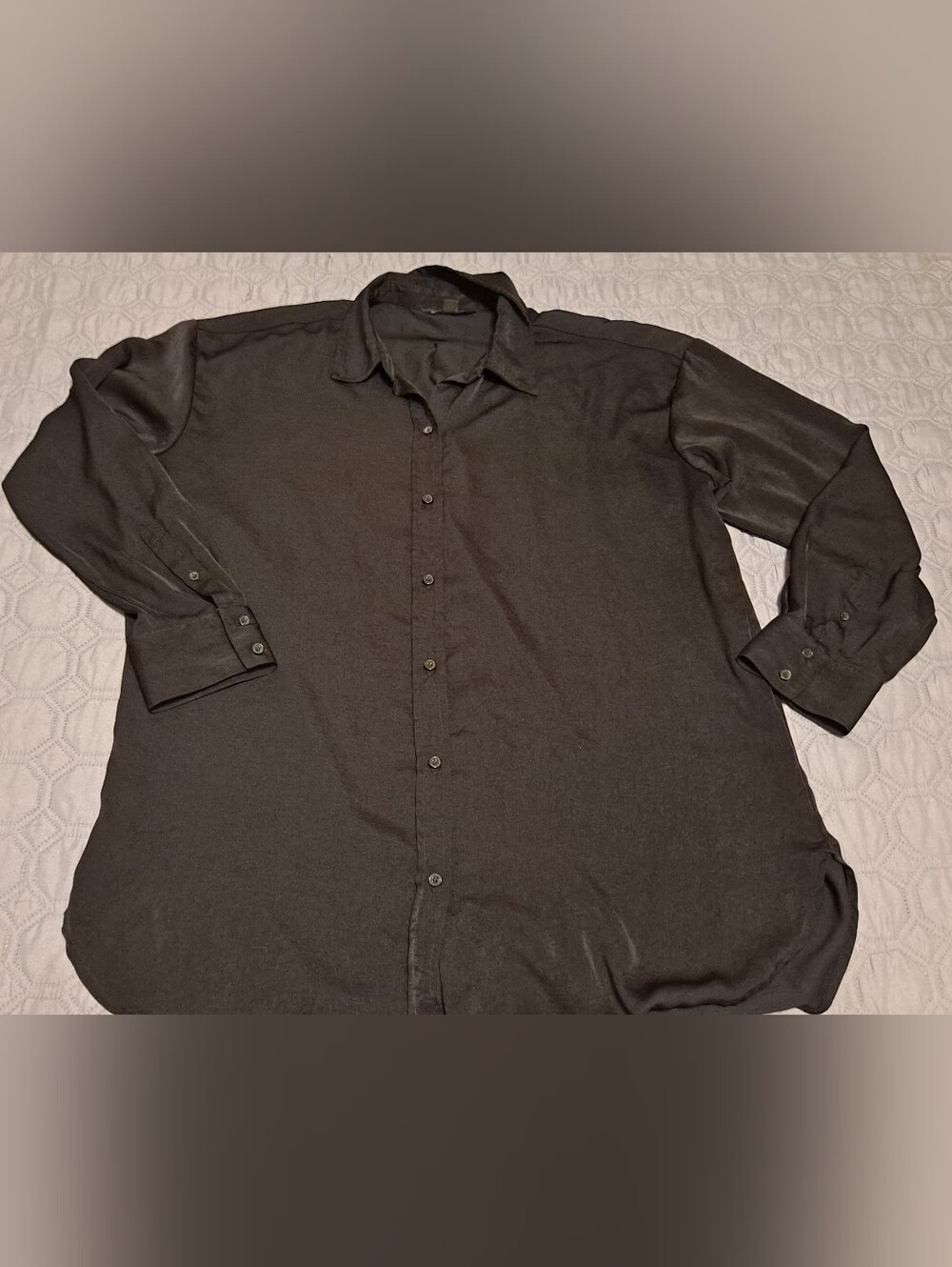 Banana Republic Womens Silk Black Long-Sleeve Button-Down Shirt Sz M